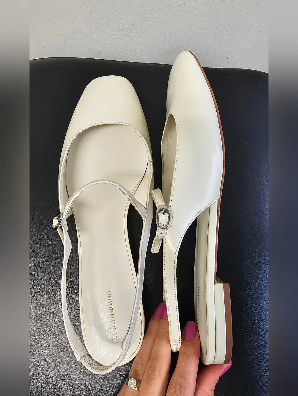 Reformation Claire Slingback Mules Sandals White Leather Size 11